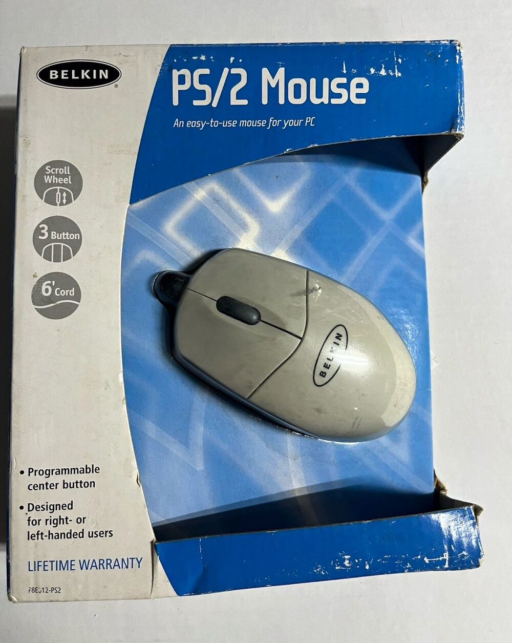 Belkin PS/2 Wired Optical Mouse 3-Button Scroll Wheel F8E812-PS2 RETRO UNOPENED
